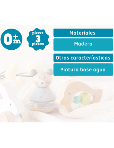 Set juguetes de madera (3 uds.) | Kiokids - Nappy.es