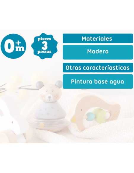 Set juguetes de madera (3 uds.) | Kiokids - Nappy.es