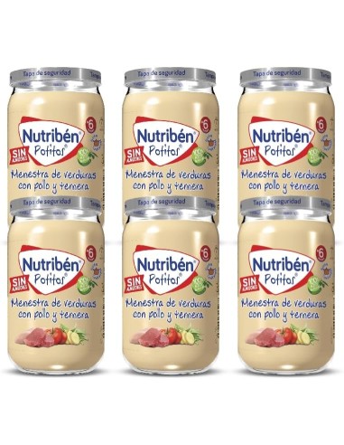 pack-6-potitos-menestra-verduras-pollo-ternera-nutriben-1.jpg – Vista frontal del pack.