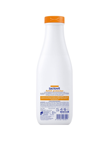 lactovit-gel-bano-protector-activit-550ml-2.jpg – Detalle de la etiqueta y logotipo Lactovit.