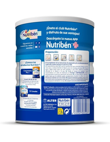 Pack 4 uds. Leche Continuación 2 Nutribén 800gr | Nutribén - Nappy.es