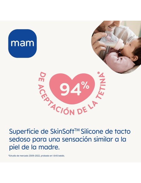 Biberón de cristal color azul 170ml Mam Baby