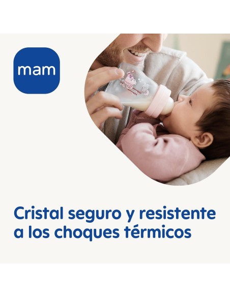 Biberón de cristal color azul 170ml Mam Baby