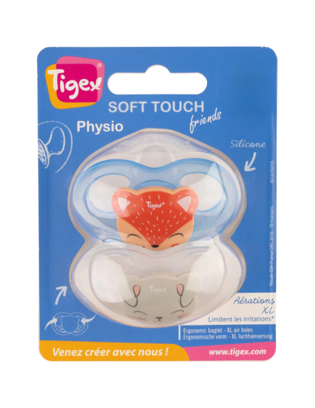 Pack de chupetes Soft Touch Conejo y Zorro 0-6M Tigex