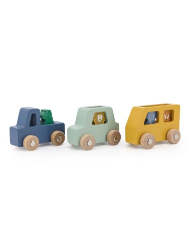 juego-coches-madera-animales-trixie-1.jpg – Vista frontal del set completo.