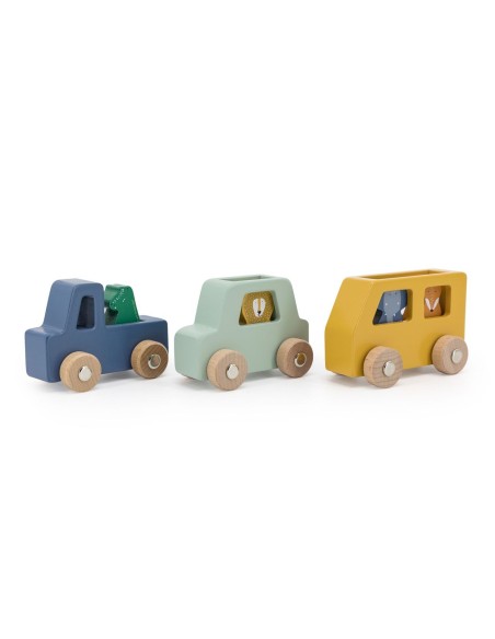 juego-coches-madera-animales-trixie-1.jpg – Vista frontal del set completo.