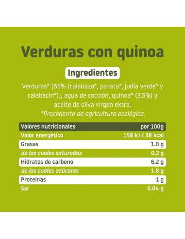 Tarrito de verduras con quinoa 230 gr | Smileat - Nappy.es