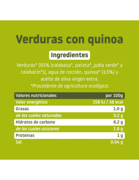 Tarrito de verduras con quinoa 230 gr | Smileat - Nappy.es