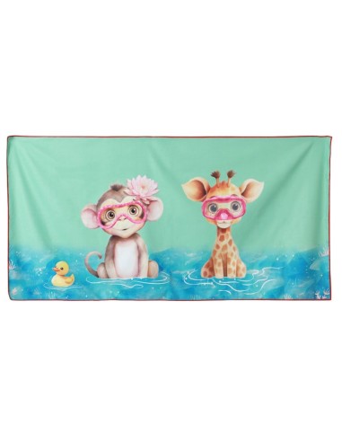 Oferta Toalla red de playa de microfibra jirafa-mono 150X75cm. Kiokids