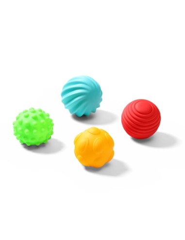 Pack 4 pelotas sensoriales BabyOno con formas y texturas para bebés