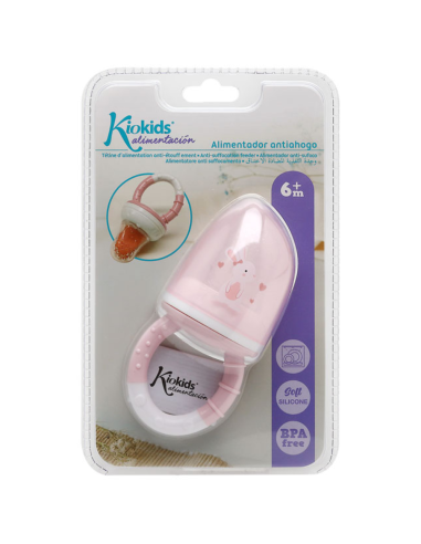 Alimentador antiahogo rosa en silicona bebé +6 meses kiokids