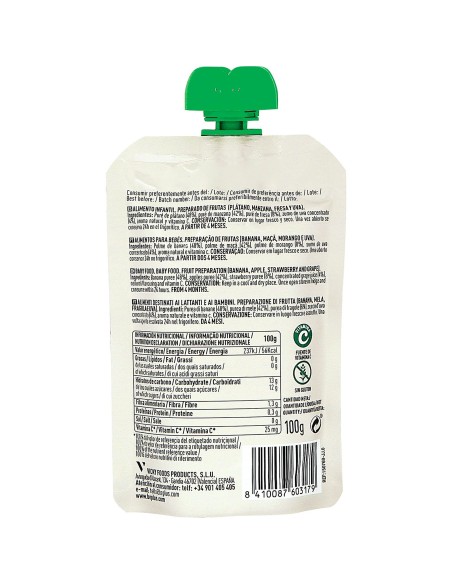 Pack 7uds Pouch fresa y plátano Be Plus bolsita 120g. +4M
