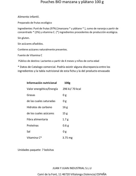 Pouch de manzana y plátano Be Plus BIO bolsita de 100g. +4M