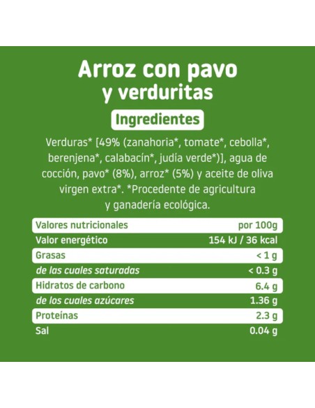 Tarrito CA-CHI-TOS de arroz con pavo y verduras 230g +10 M. Smileat