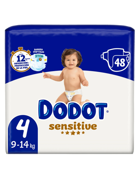 Pañales Dodot Sensitive Talla 4 (9–14 kg) – Pack de 48 Uds