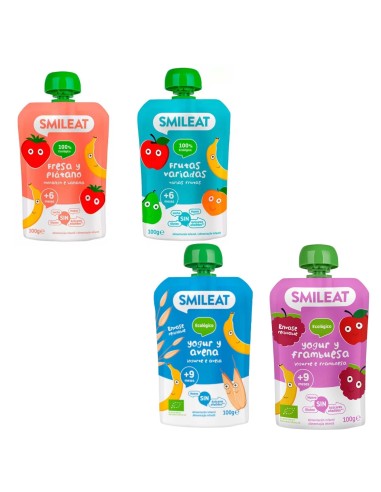 Pack de Pouch Smileat – 4 Sabores Variados de Frutas y Yogur Ecológicos | 100% Natural y Sin Azúcares Añadidos