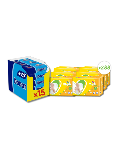 Pack Caja de Pañales Magics EasySoft Talla 4 de 288uds (9-14Kg) + Caja de Toallitas Dodot Etapas 960uds