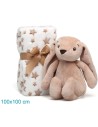 Peluche conejo con mantita marrón 0M+ Kiokids