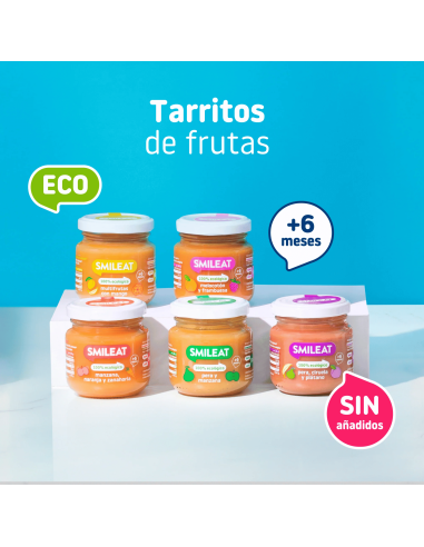 Tarrito frambuesa y melocotón 130gr 6M+ | Smileat - Nappy.es