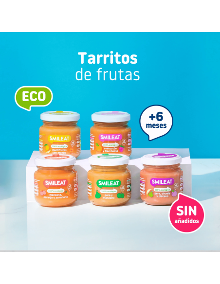 Tarrito frambuesa y melocotón 130gr 6M+ | Smileat - Nappy.es