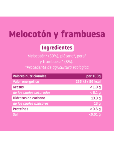 Tarrito frambuesa y melocotón 130gr 6M+ | Smileat - Nappy.es