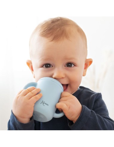 Taza de Silicona color azúl 120ml +4m Kiokids