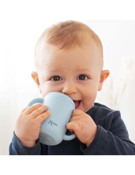 Taza de Silicona color azúl 120ml +4m Kiokids