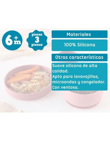 Set de Vajilla Kiokids de Silicona rosa +6m Kiokids