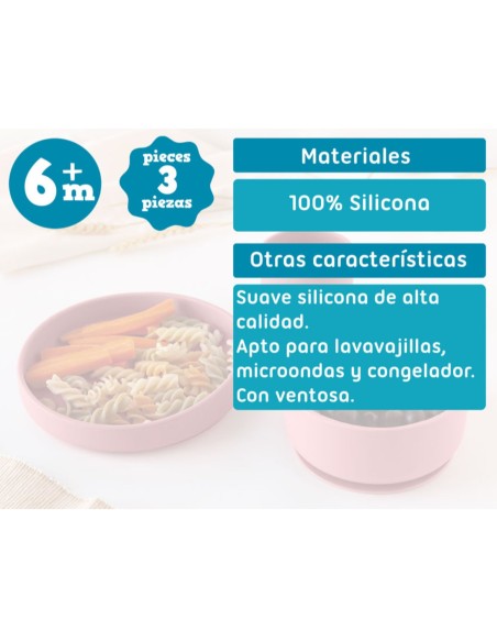 Set de Vajilla Kiokids de Silicona rosa +6m Kiokids