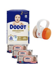 Pack paquete Talla 2 (58 uds) + 3 Paquetes Toallitas Sensitive dodot + Juguete a Elegir 2