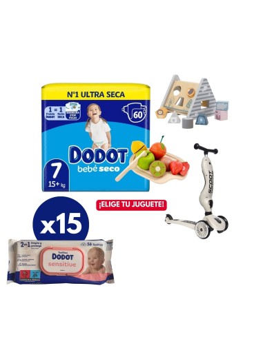 Pack paquete Talla 7 (60 uds) + caja toallitas sensitive 810uds + Juguete a Elegir