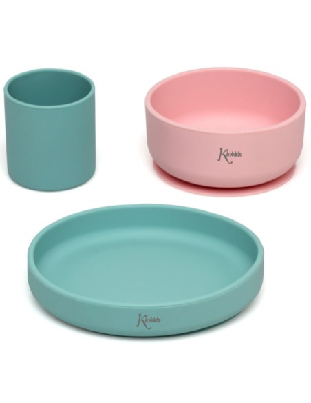 Set de Vajilla Rosa y Verde (3 piezas) +6m Kiokids