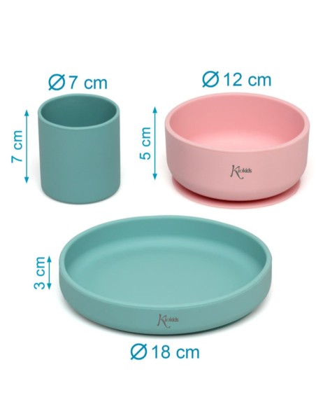 Set de Vajilla Rosa y Verde (3 piezas) +6m Kiokids
