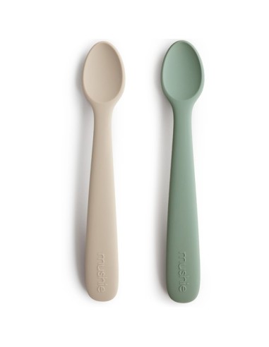 Pack 2 cucharas color Verde y Beis Solid First Feeding Mushie