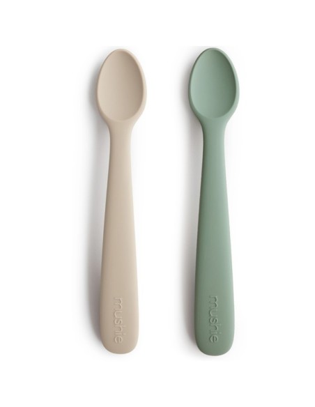 Pack 2 cucharas color Verde y Beis Solid First Feeding Mushie