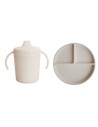 Pack plato y taza beige Mushie