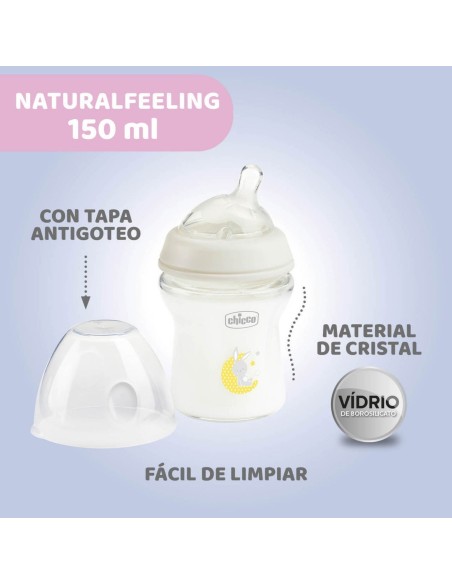 Biberón Chicco NaturalFeeling Cristal 0m+ 150ml – Flujo Normal para Recién Nacido