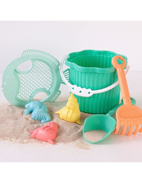 Cubo Playa verde Kiokids 25x18 cm – Juguete Playa Bebé