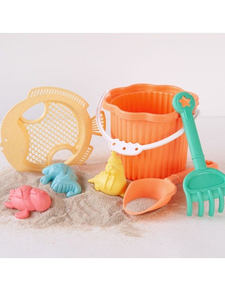 Cubo Playa naranja Kiokids 25x18 cm – Juguete Playa Bebé