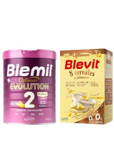 Pack ahorro Blemil Optimum 2 800g + papilla Blevit 8 cereales plátano 250g +5M