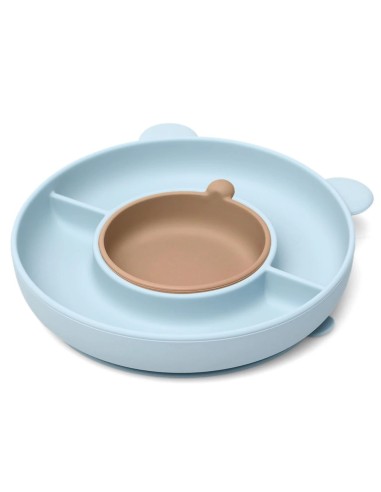 Plato silicona con ventosa azul Kiokids +6 meses compartimentos BLW