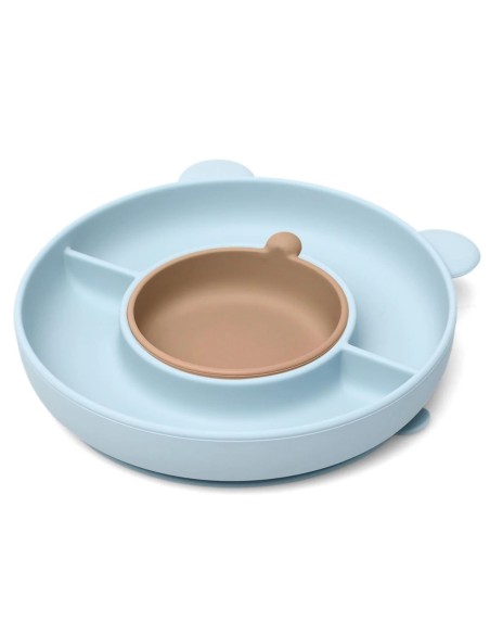 Plato silicona con ventosa azul Kiokids +6 meses compartimentos BLW
