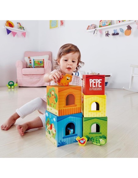 Cubos Apilables Pepe & Friends - Juguete Educativo de Madera