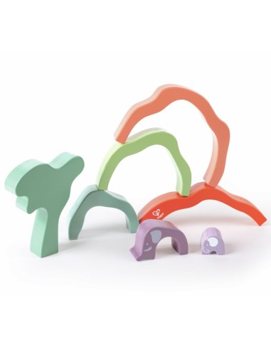 Apilable Safari de Elefantes - Juguete de Madera para Bebés