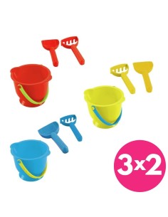 Cubo de playa infantil con pala y rastrillo Hape